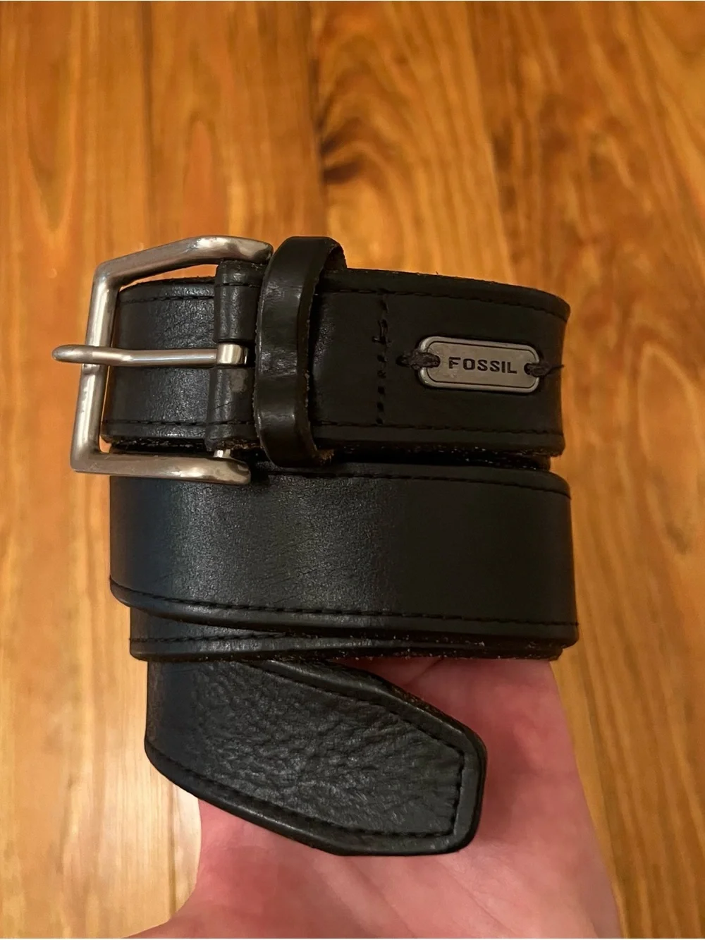 Men’s Vintage Fossil Genuine Leather Black Belt With Silver Buckle Size 38